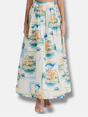 Elie Tahari Cotton Voile Mediterranean Print Maxi Skirt Size Medium